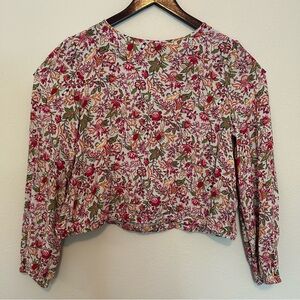LOFT Floral Long Sleeve Top, Deep V Back, Size M